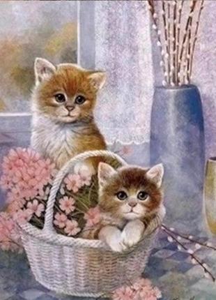 Набор алмазная мозаика вышивка пушистая парочка кошка кот мечтательные коты на подрамнике полная 5d 30х40 см1 фото
