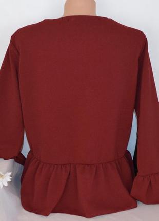 Брендовый бордовый пиджак жакет блейзер накидка boohoo великобритания рукав волан3 фото