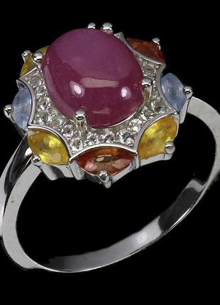 Серебряное кольцо с рубином и сапфиром (натуральный), серебро 925 пр. размер 172 фото