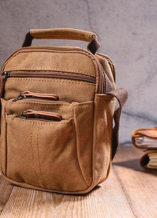 Стильна чоловіча сумка зі щільного текстилю 21245 vintage коричнева7 фото