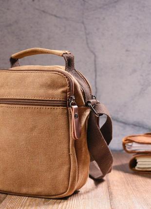 Стильна чоловіча сумка зі щільного текстилю 21245 vintage коричнева8 фото