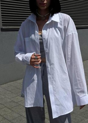 Блуза женская из поплина длинная с белым топом и интересной спинкой размеры норма