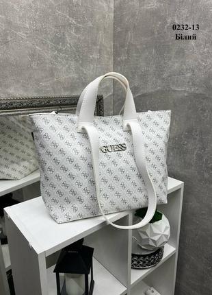 Белая большая женская сумка guess