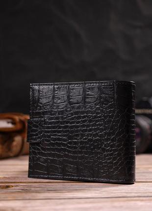 Мужской оригинальный бумажник горизонтального формата из натуральной кожи с тиснением под крокодила canpellini7 фото