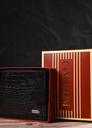 Мужской оригинальный бумажник горизонтального формата из натуральной кожи с тиснением под крокодила canpellini8 фото
