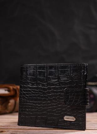 Мужской оригинальный бумажник горизонтального формата из натуральной кожи с тиснением под крокодила canpellini6 фото