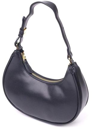Модна жіноча сумка-хобо з натуральної гладкої шкіри 21288 vintage чорна2 фото
