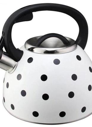 Чайник зі свистком для газової плити unique un-5301 2,5 л горошок. gf-690 колір: білий