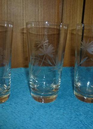 Красивые винтажные стаканы тонкие с рисунком "рис",3шт одним лотом,ссср