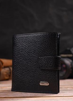 Красивый мужской бумажник из натуральной зернистой кожи canpellini 21730 черный6 фото