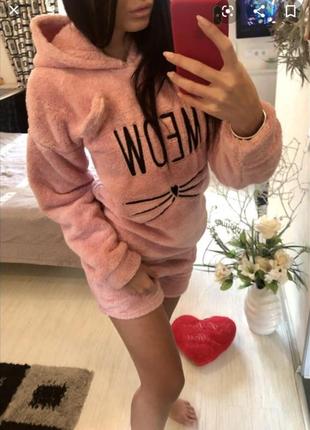 Женская пижама meow котик женская плюшевая пижамка турция домашняя пижама пижамка для дома