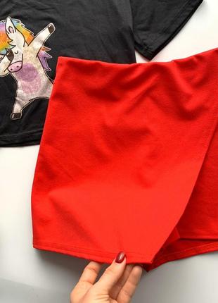 🩳божественные красные шорты-юбка/красные шорты высокая талия/высокие шорты🩳3 фото