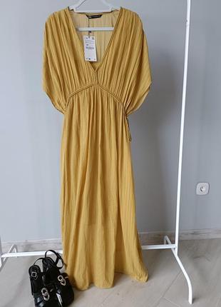 Текстурированное платье-халат миди от zara, размер xs-s, м-l