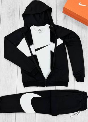 Знижка до 30 вересня! преміум комплект nike big swoosh чоловічий костюм з великим логотипом найк зіп худі і штани молодіжний спортивний