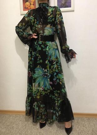 Роскошное шифоновое платье с кружевами  самая актуальная модель сезона  размер с-м3 фото