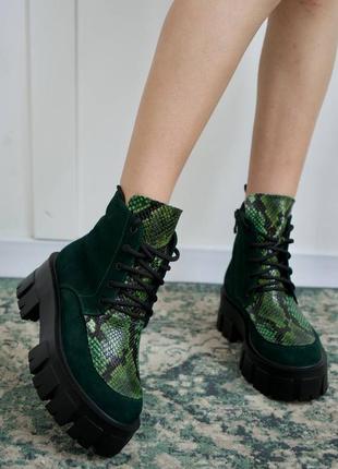 Ботинки замшевые зеленые изумрудные8 фото