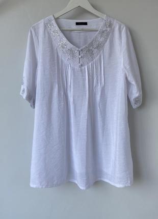 Блуза белая натуральная с вышивкой с пайетками блузка нарядная белья с вышивкой с пайетками выскоза хлопок