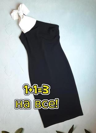 🎁1+1=3 шикарное черное платье-миди с бантом на плече river island, размер 42 - 44