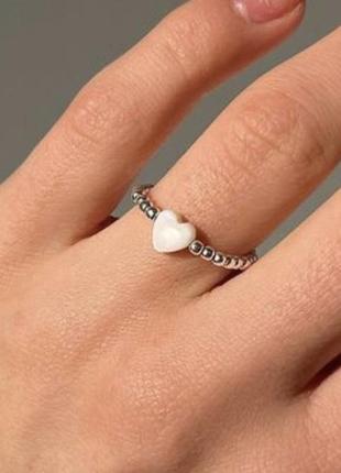 Срібне кільце сердечко зі слонової кістки сердце з бісеру прикраса каблучка з сердечком
