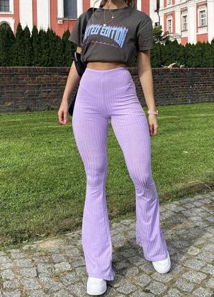 Трендові штани кльош в рубчик фіолетового кольору