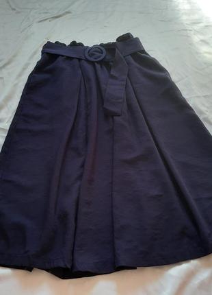 Синяя миди юбка с поясом stradivarius4 фото