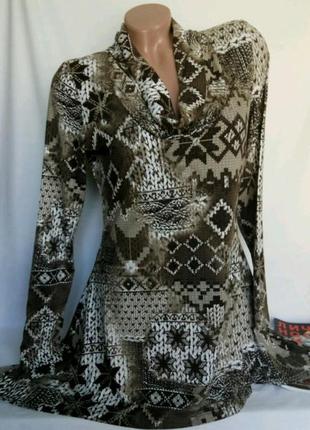 Трикотажная блуза, интересный принт, хомут и удлиненные бока, р. l-xl, от best connections