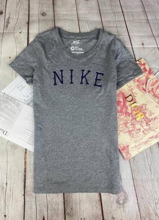 Женская хлопковая футболка майка топ серая big logo nike1 фото