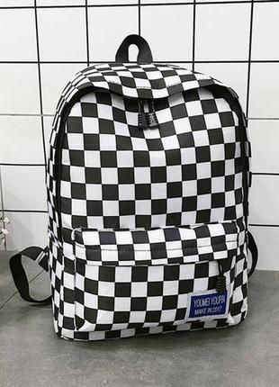 Великий шкільний рюкзак для дівчинки в клітинку. чорний4 фото