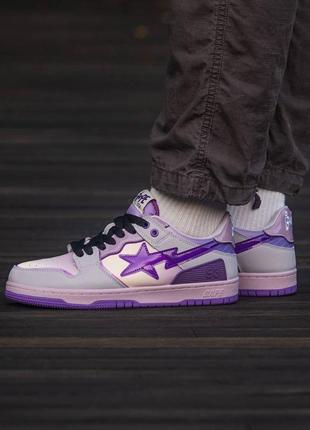 Кроссовки женские, мужские bape sk8 sta purple, бейп ск8, фиолетовые, лиловые, сиреневые, серые