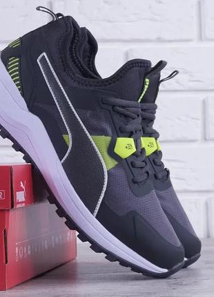 Кроссовки мужские puma текстильные серые с зеленым
