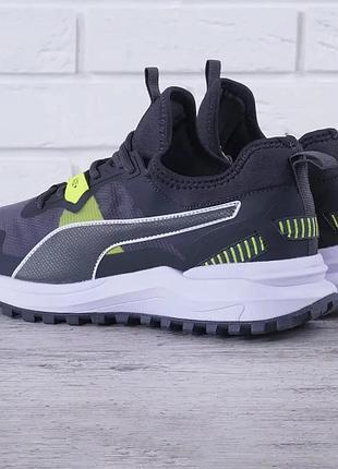 Кросівки чоловічі puma текстильні сірі із зеленим5 фото