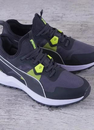 Кросівки чоловічі puma текстильні сірі із зеленим4 фото