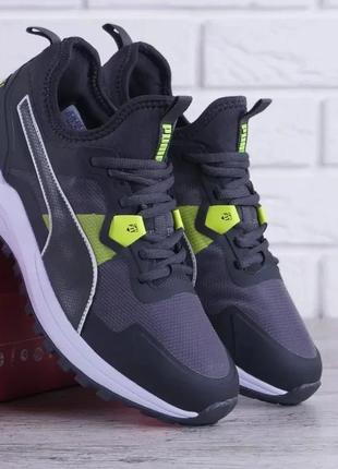 Кросівки чоловічі puma текстильні сірі із зеленим3 фото