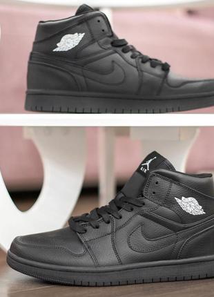 Nike air jordan 1 retro кроссовки мужские кожаные топ найк джордан высокие осенние черные