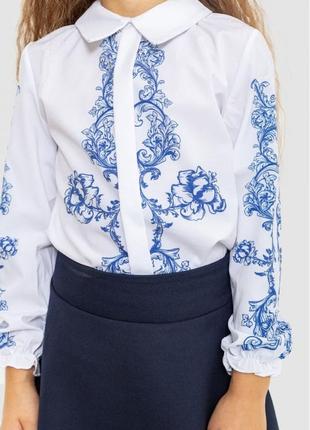 Блузка нарядная для девочек, цвет бело-синий1 фото