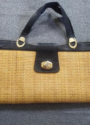 Винтажная большая сумка. соломка и кожа