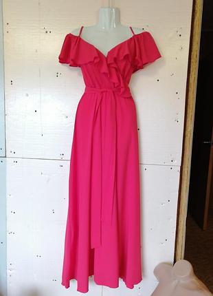 Шикарна довга сукня з легкої струминної тканини суперсофт принт горох і леопард ефект запаху відкрит