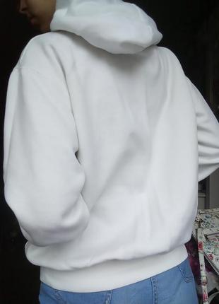 Біле худі на флісі, качесвенний світшот з капюшоном, худак оверсайз, кенгурушка, тепле худі3 фото