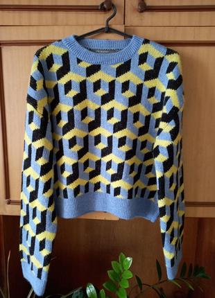 Светр синьо-жовтий, розмiр m, укр 12-14, usa 8-10