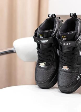 Nike air force 1 mid кроссовки женские кожаные топ найк форс высокие черные с белым осенние кеды6 фото