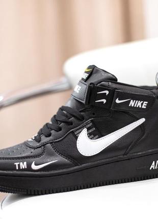 Nike air force 1 mid кросівки жіночі шкіряні топ найк форс високі чорні з білим осінні кеди2 фото