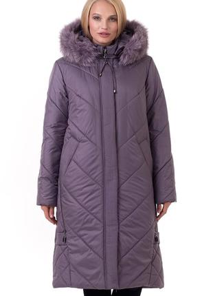 Женское стёганное зимнее пальто с натуральным мехом песца батал с 52 по 70 размер3 фото