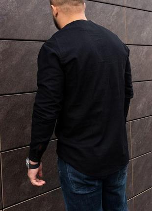 Чёрная  мужская рубашка из льна  s m l xl xxl3 фото