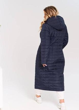 Тёмно-синее  стёганное женское зимнее пальто  батал  с 56 по 62 размер2 фото