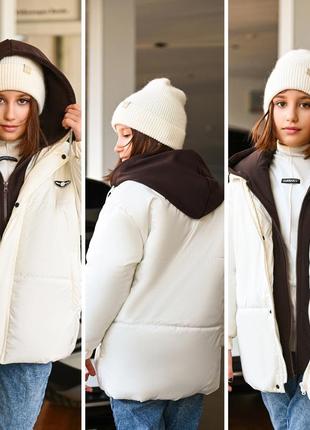 Молочна трендова куртка підліткова на дівчинку на зріст 140-170 см