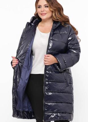 Модное молодёжное пальто из глянцевого лаке moncler больших размеров с 56 по 625 фото