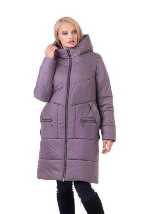 Лиловое зимнее женское пальто в 4-х цветах батал с 48 по 58 размер