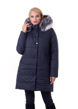Стильная женская зимняя куртка с натуральным мехом под песец с 48 по 66 размер