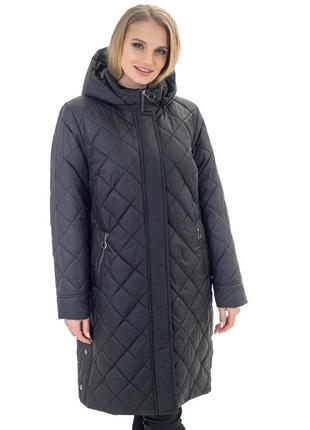 Стильне жіноче демісезонне пальто чорного кольору батал з 52 по 70 розмір