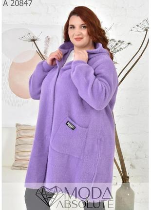 Яркое женское пальто с альпаки  цвета электрик супер батал  62-685 фото